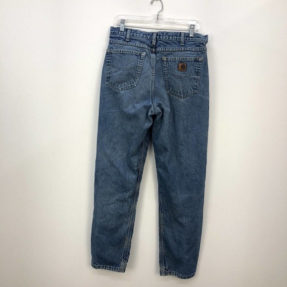 Carhartt B21 Blue Flannel Lined Relaxed Straight Denim Work Jeans Men 34 x 31 - Picture 2 of 6
